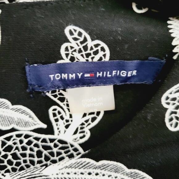 Tommy Hilfiger Womens Size 2P Black & White Floral Mini Dress With Long Sleeves - Picture 9 of 15